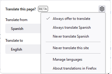 Waterfox Translations - Settings Menu (default)