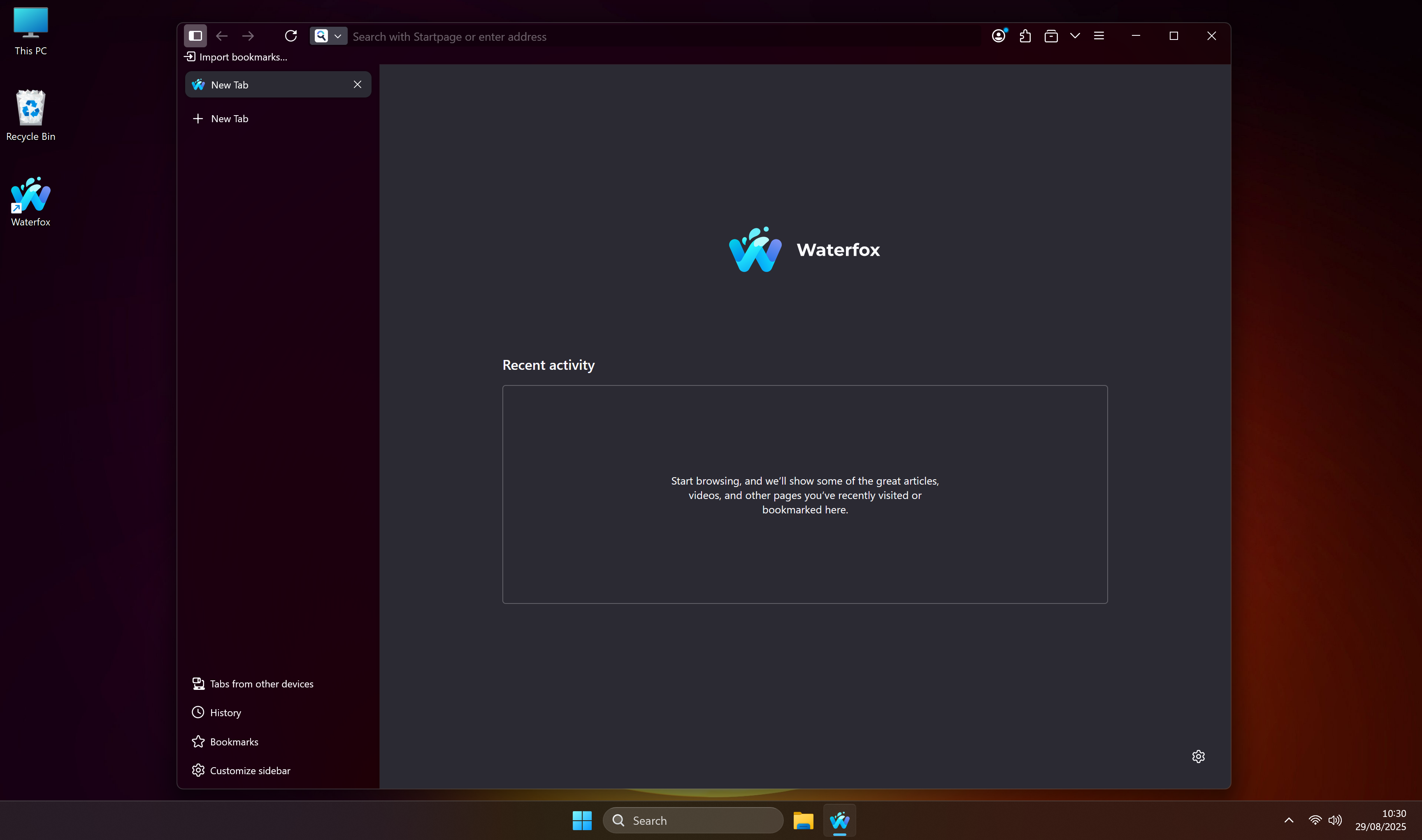 Waterfox Windows 11 Dark Mica