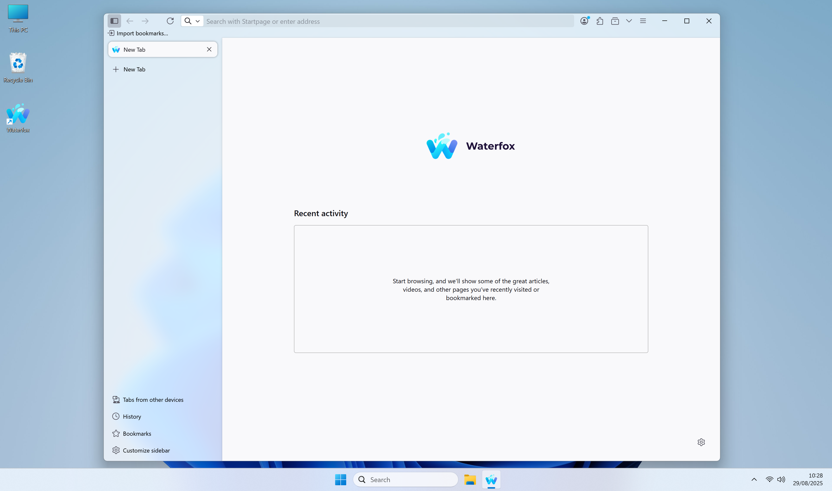 Waterfox Windows 11 Light Acrylic