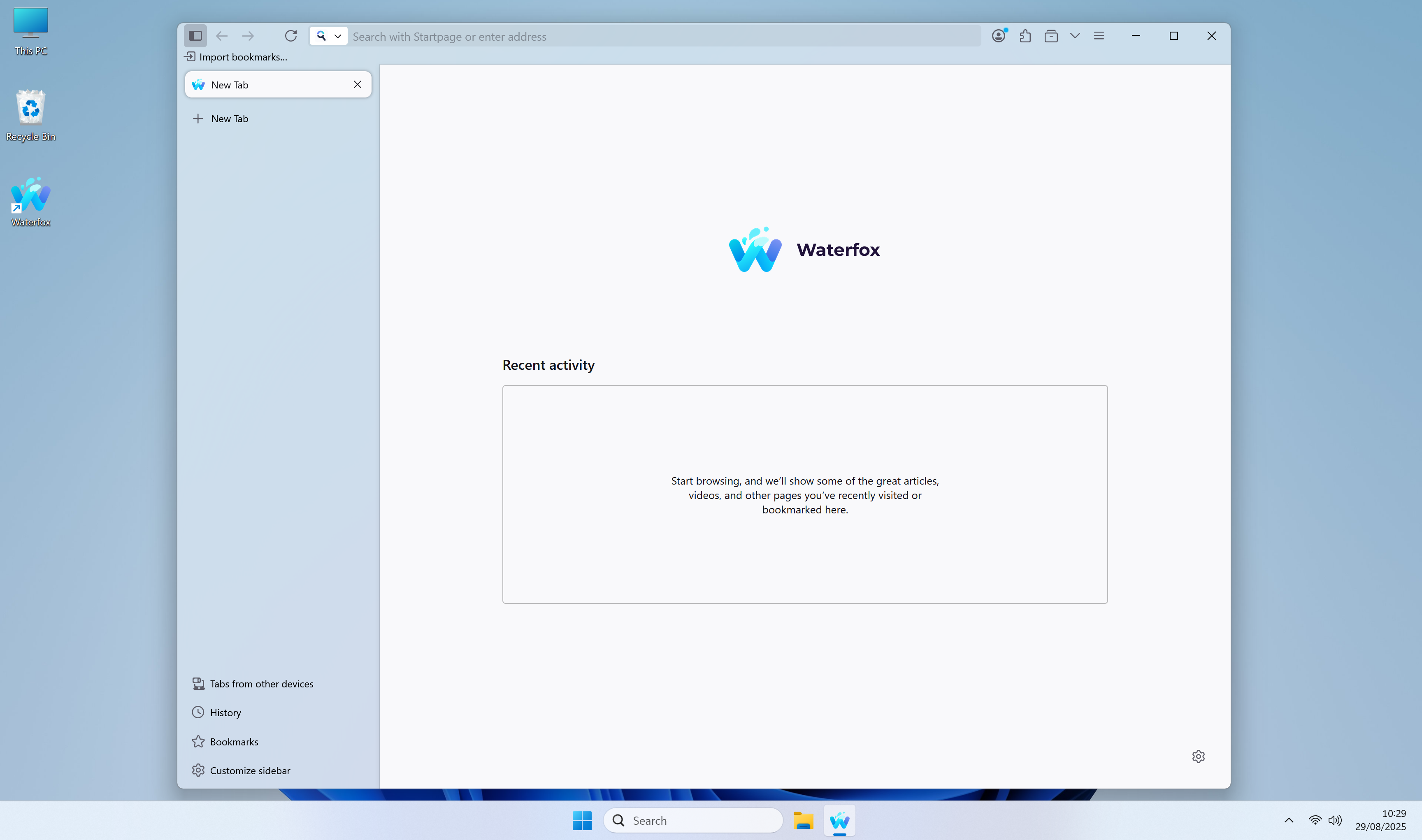 Waterfox Windows 11 Light Mica