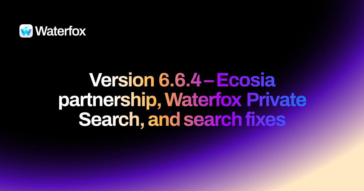 6.6.4 - Ecosia partnership, Waterfox Private Search, and search